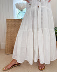 OLIPHANT Cinched Flirty Midi Dress Domino White