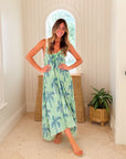FRAE The Dody Maxi Dress Green Stripe Blue Palm