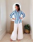 FRANK & EILEEN Eileen Button Up Wide Blue Stripe