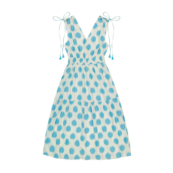 MER ST. BARTH Noemie Women&#39;s Ruched Maxi Dess Aqua Ikat