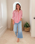 FRANK & EILEEN Eileen Button Up Red/White Stripe