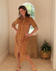 FRANK & EILEEN Rory Maxi Shirtdress Camel Corduroy