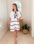 ROSE AND ROSE Holborn Dress White w/ Blue