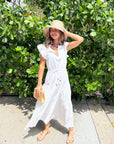 OLIPHANT Cinched Flirty Midi Dress Domino White