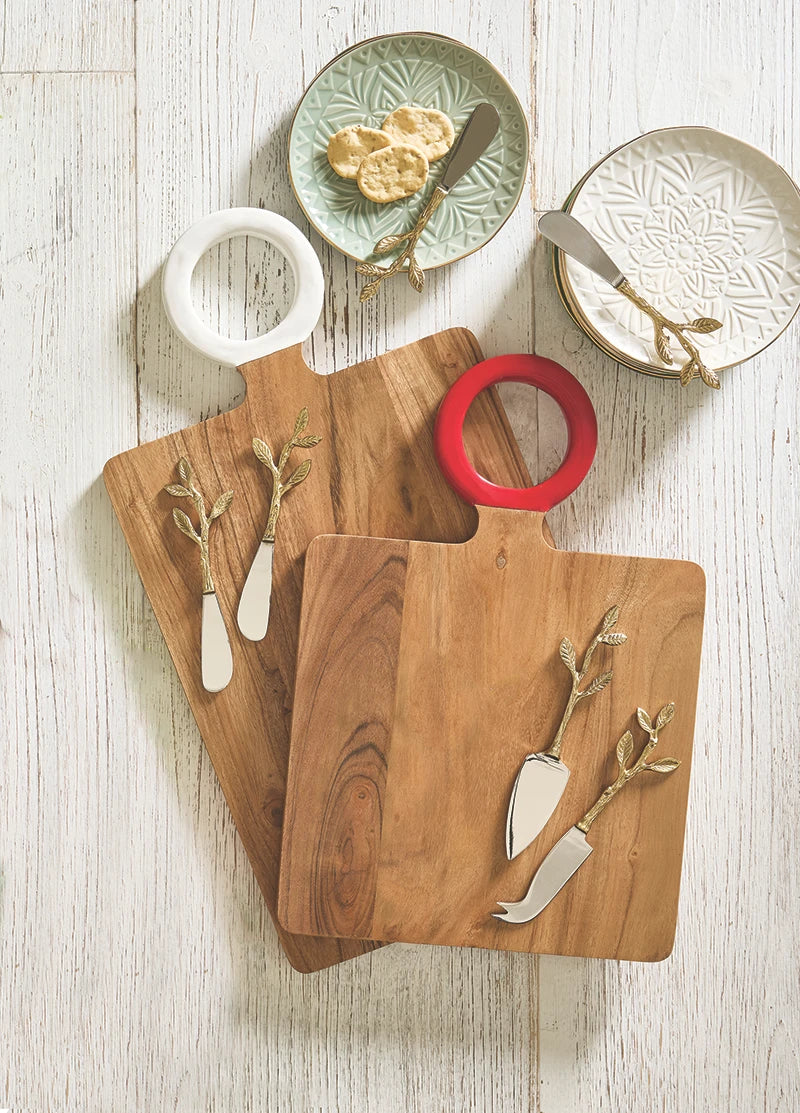 Wood Board With Enamel Handle Small Red
