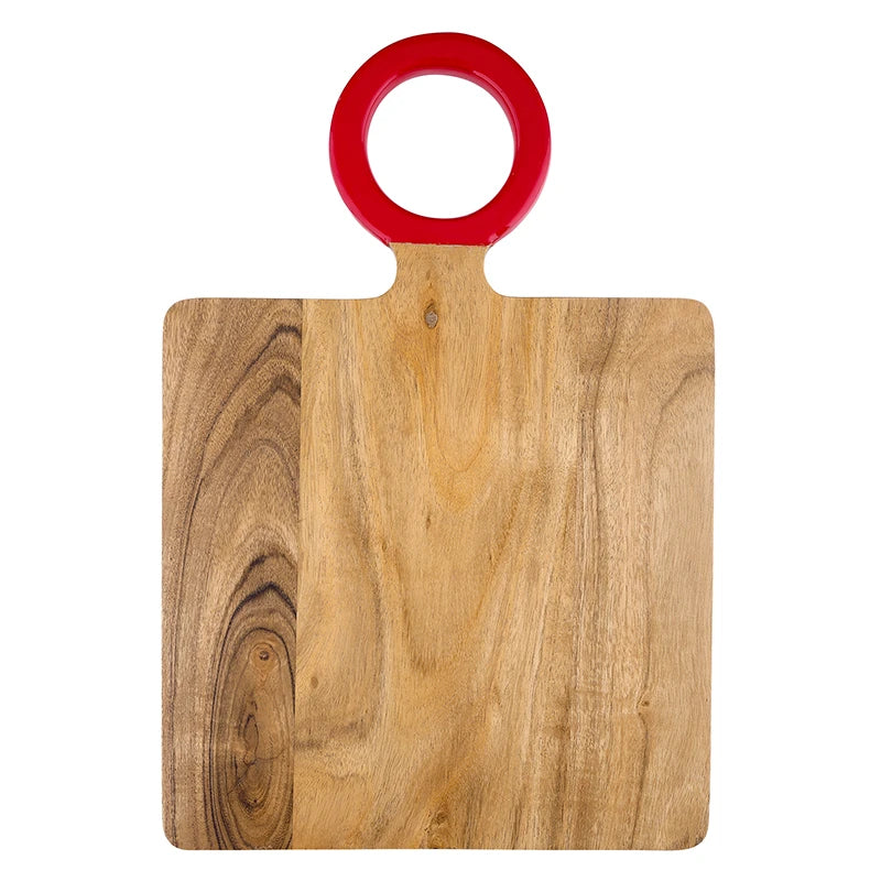 Wood Board With Enamel Handle Small Red