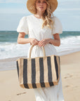 Roma Tote Natural with Navy Stripes