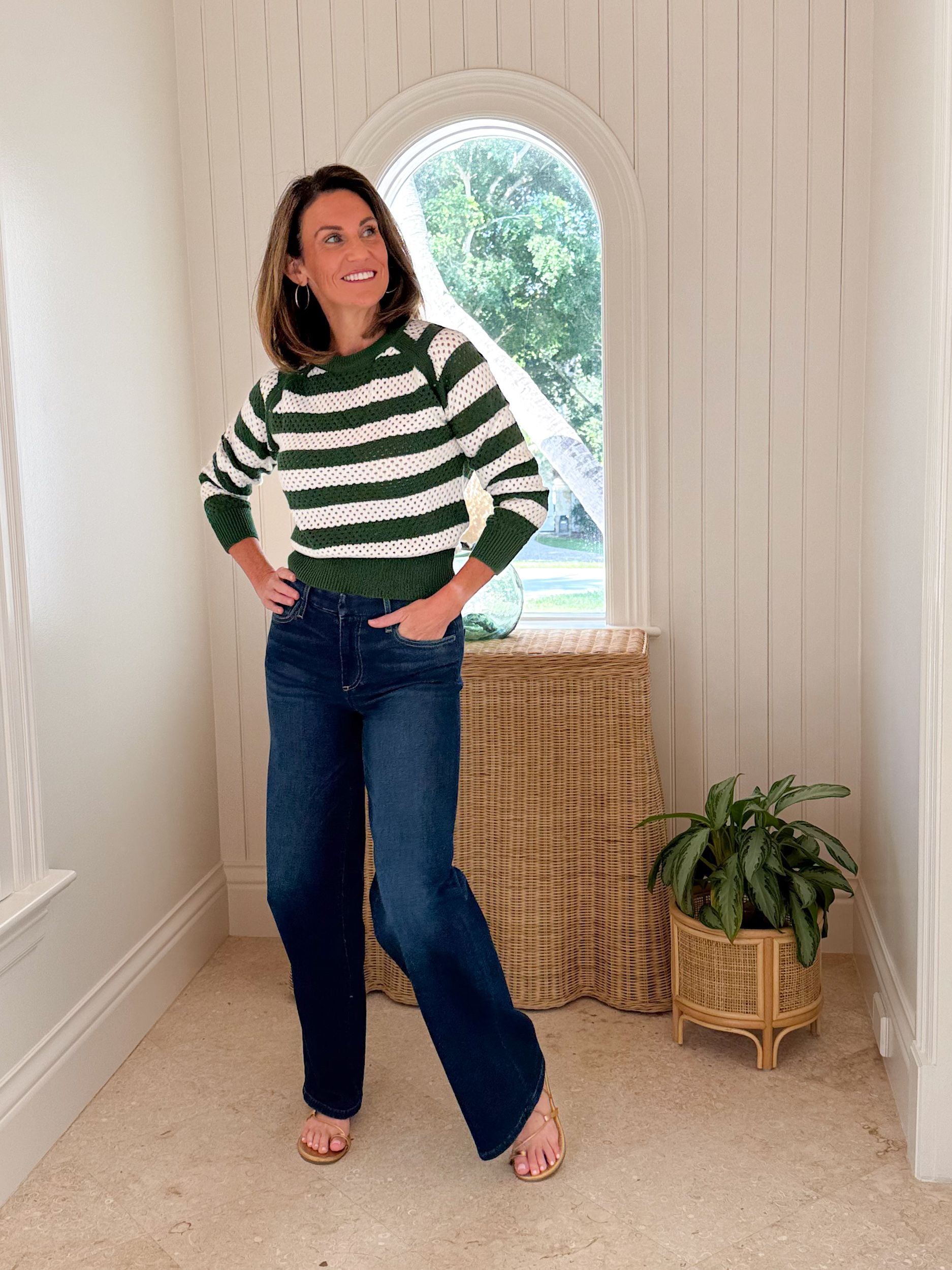 WALKER &amp; WADE Greenwich Crewneck Sweater Masters Green Stripe