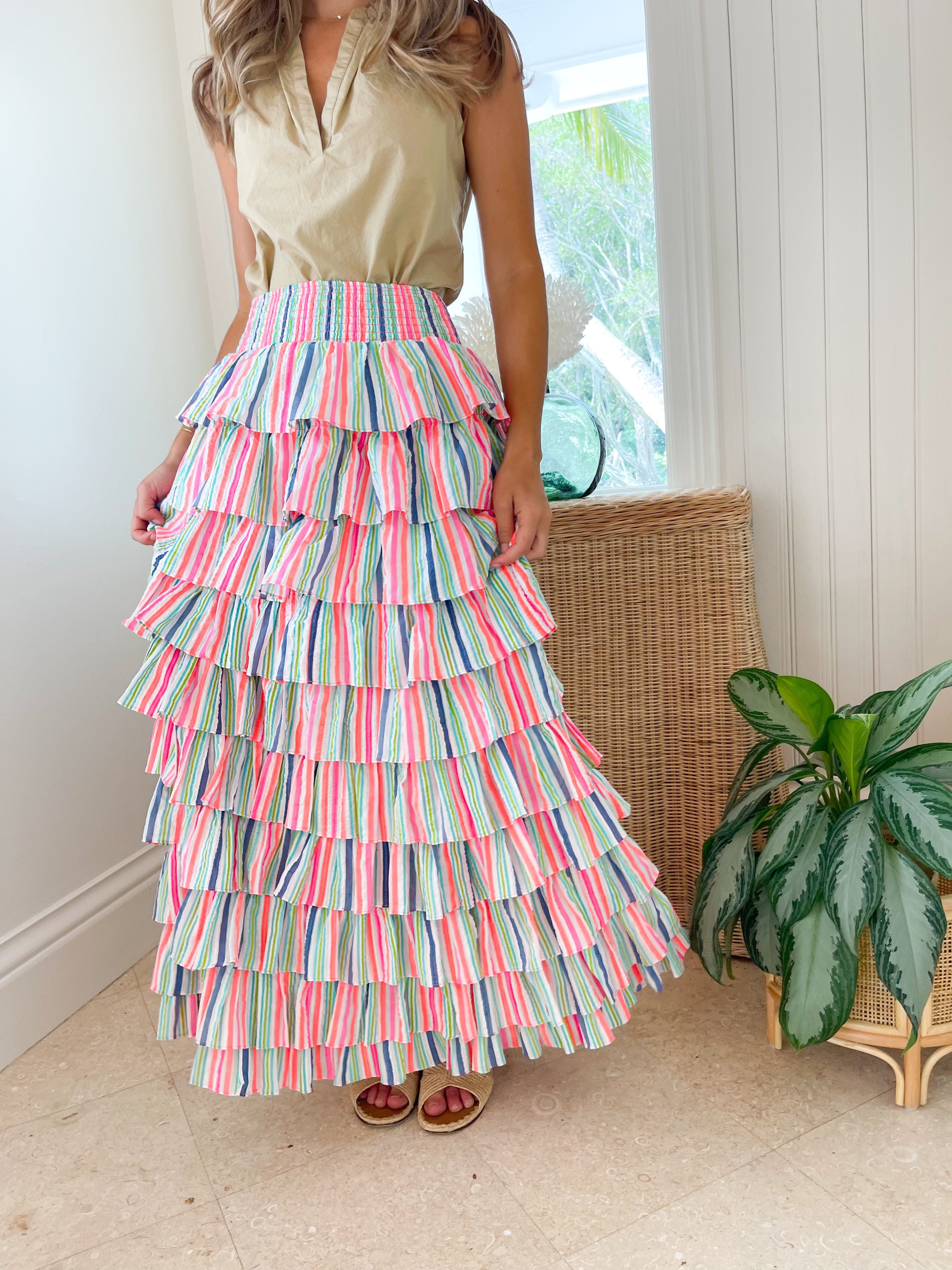 LOLA AUSTRALIA Valentina Skirt Fluro Multi Stripe