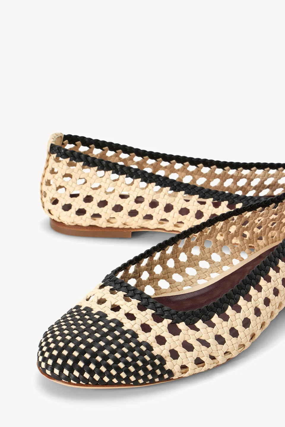 STAUD Nell Crochet Ballet Flat Cream/Black