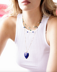 JANE WIN LOVE Carry Your Heart Pendant in Lapis with 18" Drawn Link Chain