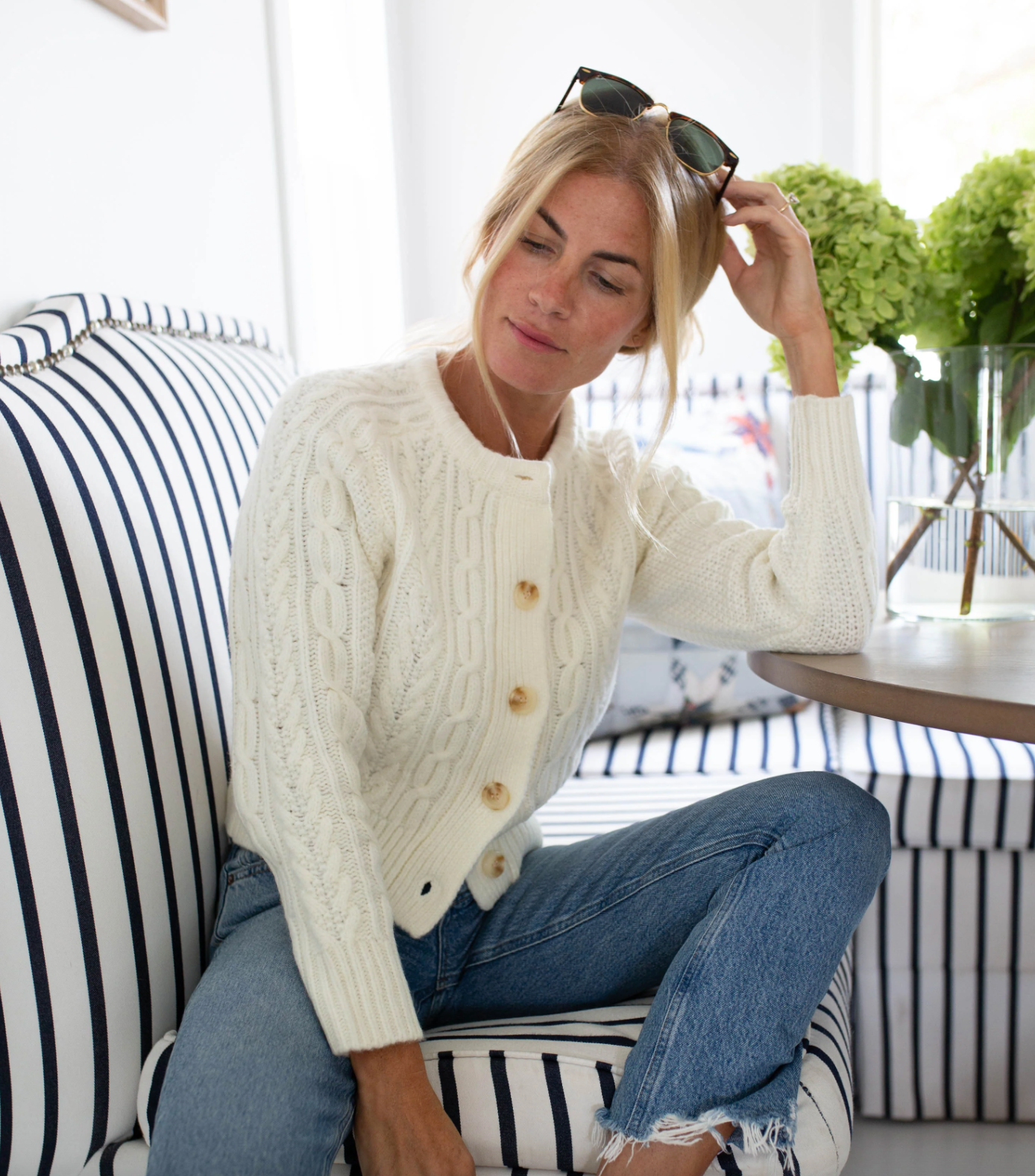 MAREA Classic Cable Knit Cardigan Ivory