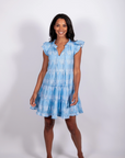 SAIL TO SABLE Medallion Print Ruffle Neck Dress with Tassels