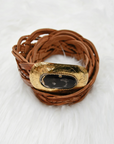 Leather Belt Woven With Oval Buckle Tan