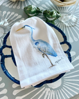 Watercolor Tall Heron Print White Flour Sack Towel
