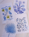 Watercolor Blue Palm Frond Print White Flour Sack Towel