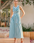 HUNTER BELL Kathleen Dress Emerald Stripe