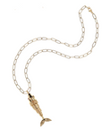 JANE WIN Strong JW Fish Charm w/ 18" Drawn Link Chain