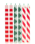 Festive Stripe Table Candles-Set/6