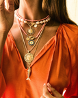 JANE WIN Double Wrap Beaded Necklace Peachy Coral