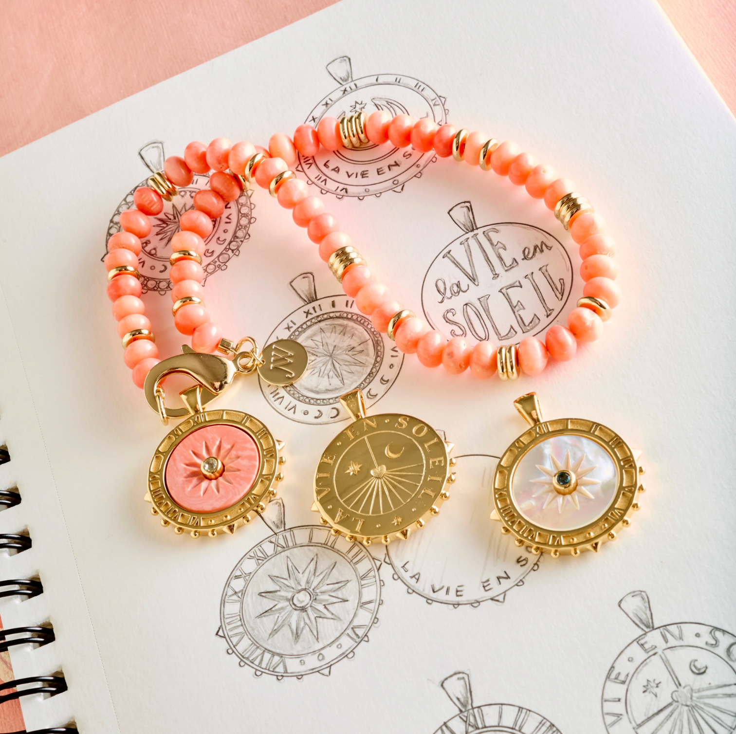 JANE WIN FOREVER La Vie En Soleil Carved Coral Stone Pendant
