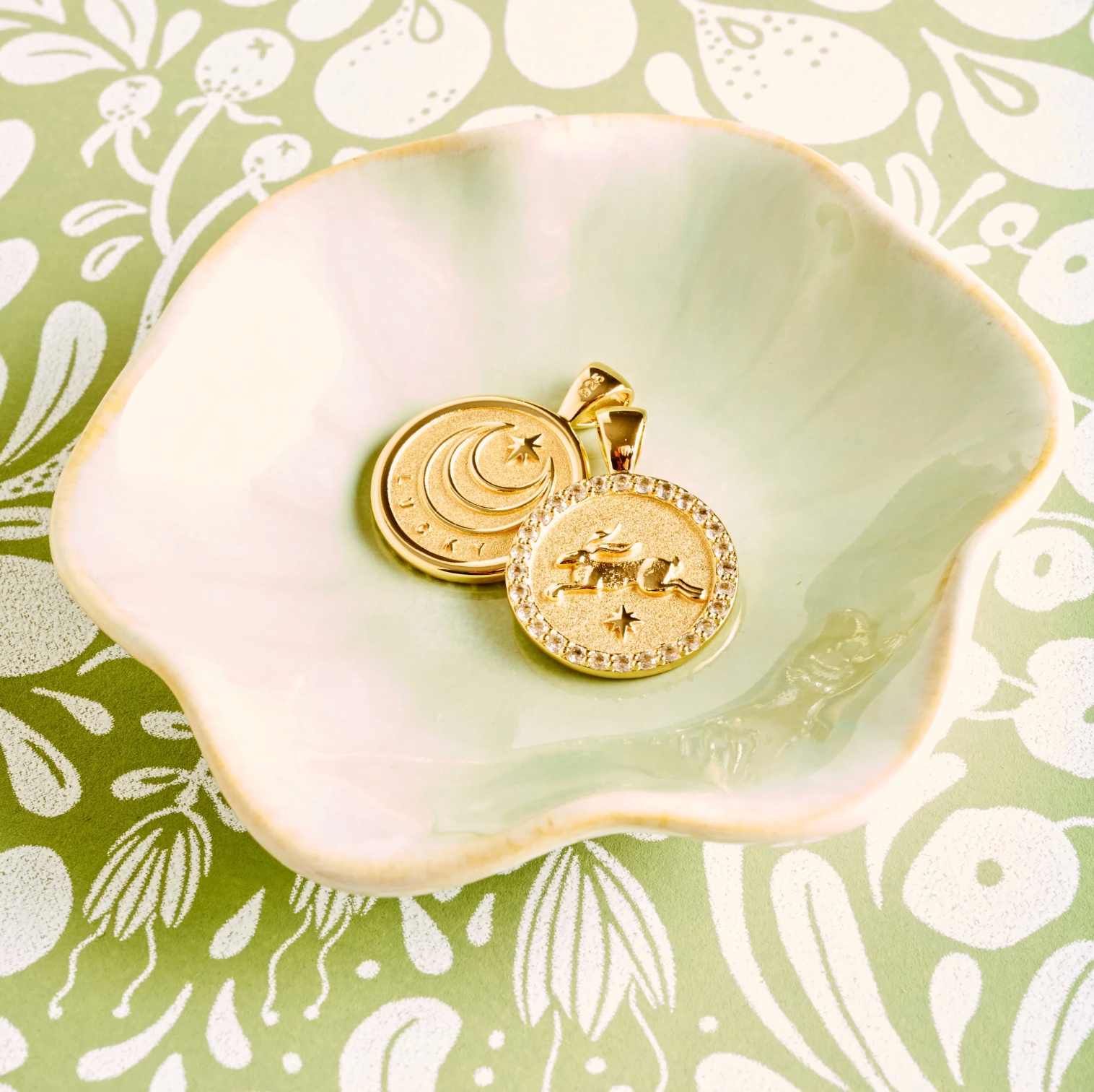 JANE WIN LUCKY Rabbit JW Small Embellished Pendant Coin w/ 16-18" Classic Rolo Chain