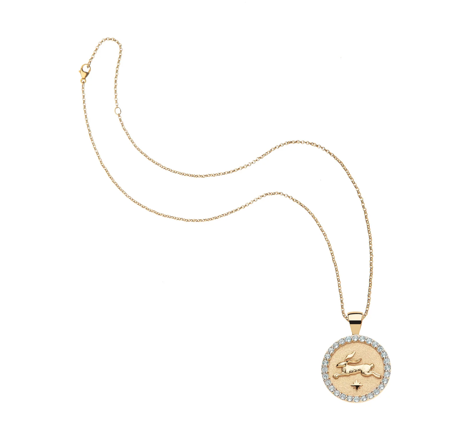 JANE WIN LUCKY Rabbit JW Small Embellished Pendant Coin w/ 16-18" Classic Rolo Chain