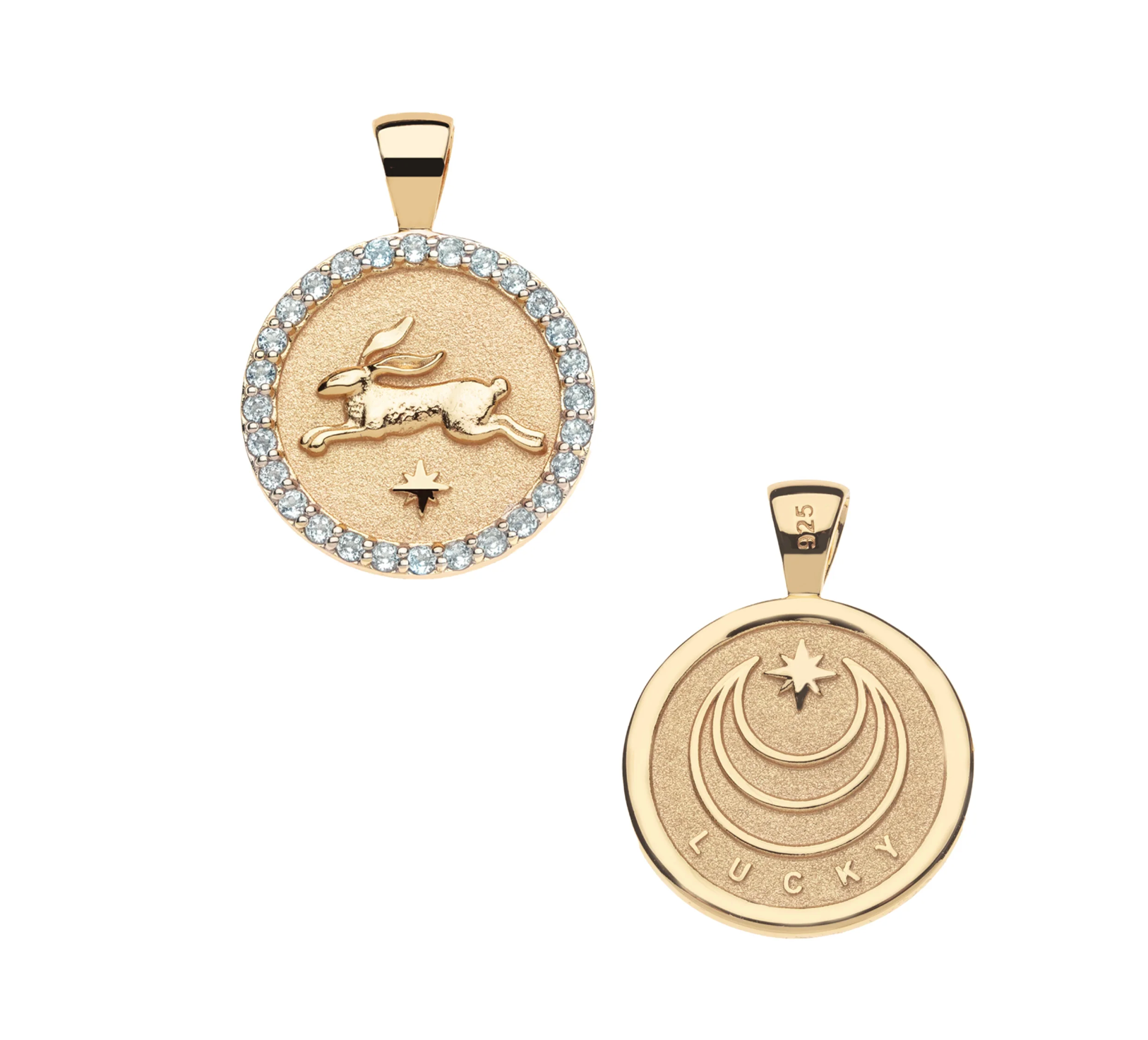 JANE WIN LUCKY Rabbit JW Small Embellished Pendant Coin w/ 16-18" Classic Rolo Chain