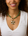 JANE WIN Gumdrop Beaded Necklace in Green Jade Gilver