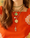JANE WIN Double Wrap Diamond Cut Beaded Necklace Jade