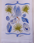 Blue Coastal Life Print White Flour Sack Towel