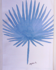 Blue Palm Frond Print White Flour Sack Towel