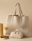 Vegan Leather Domed Pouch Small Cream