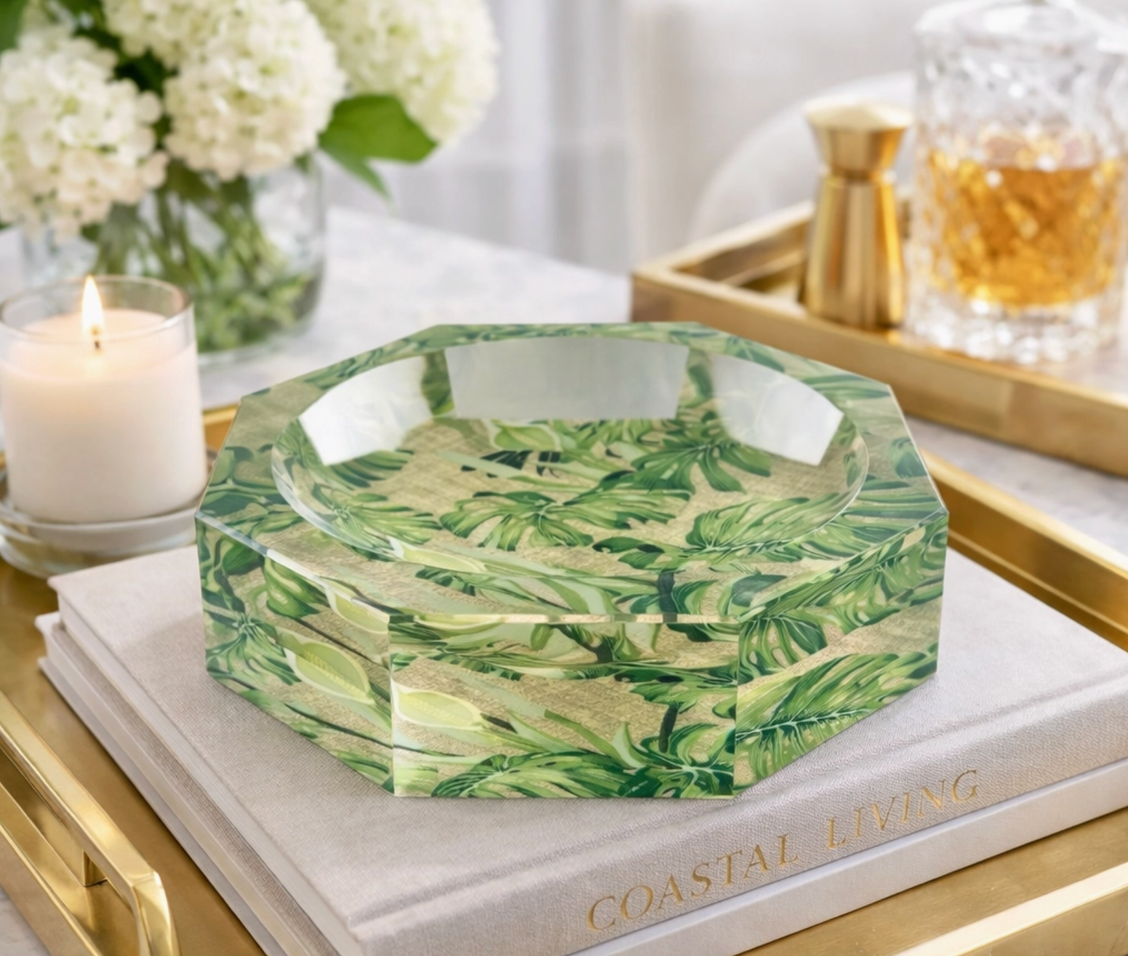 Palm Patch Octagon Acrylic Bowl