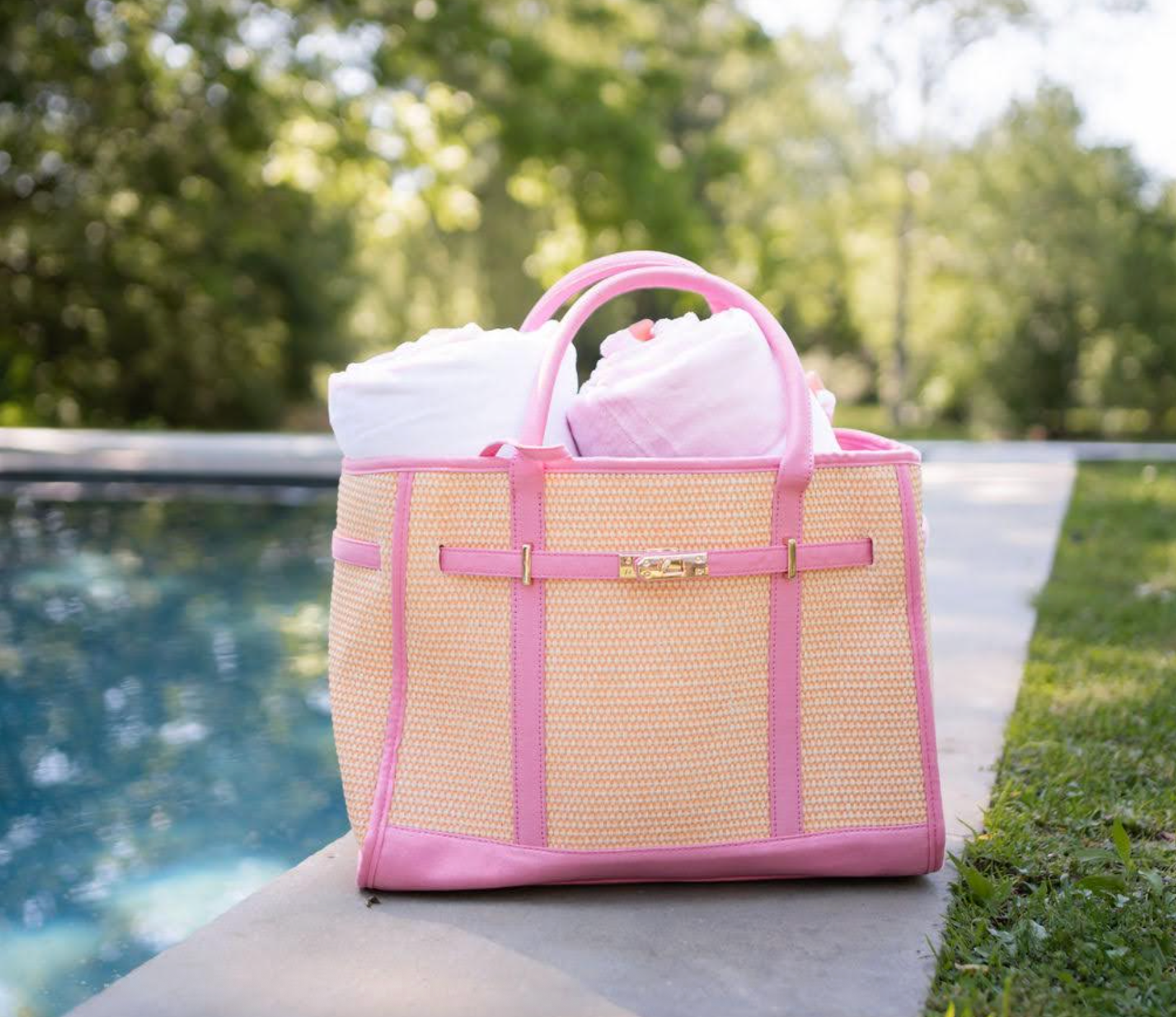 Spencer Raffia Tote Bag Pink