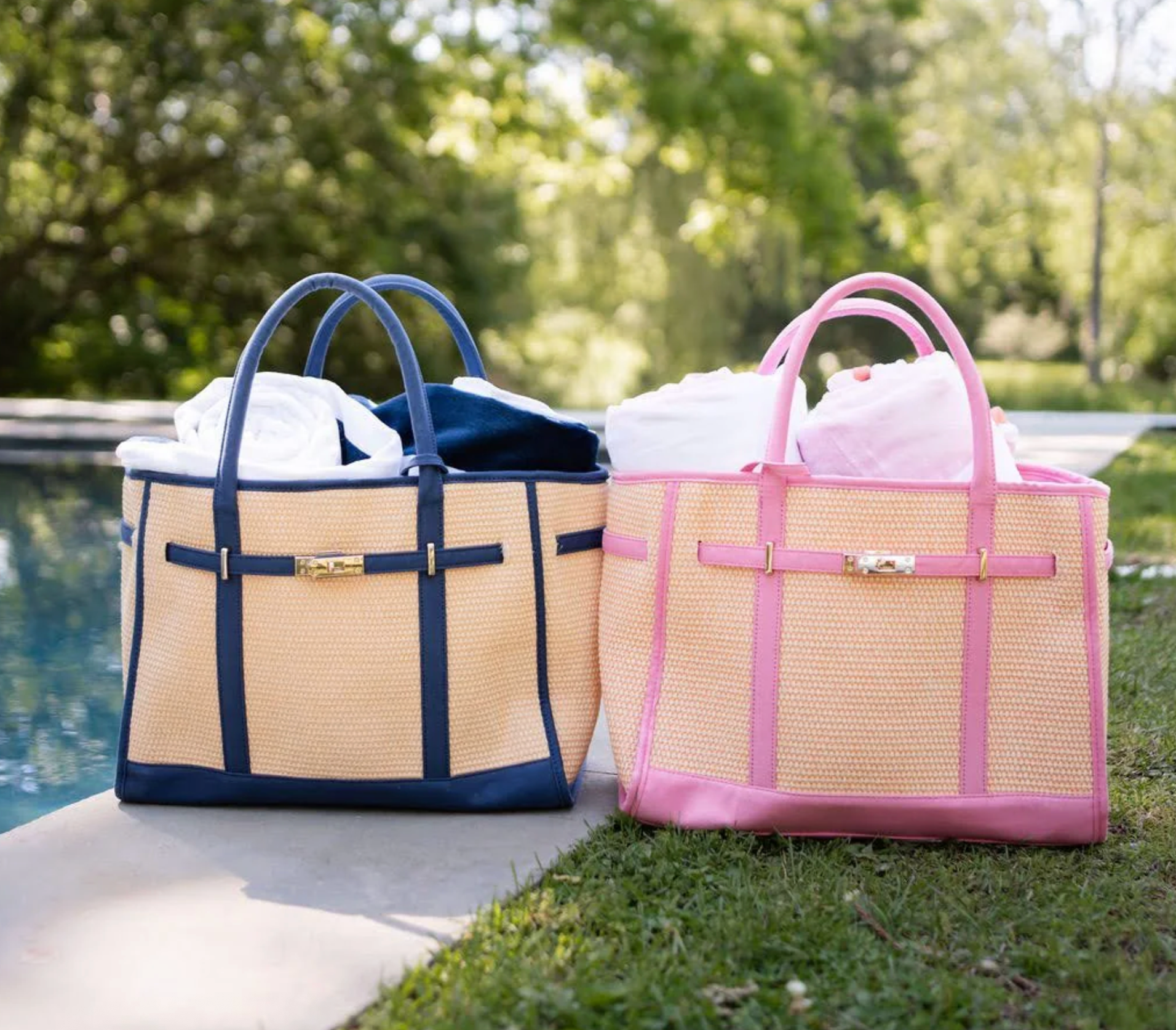 Spencer Raffia Tote Bag Pink