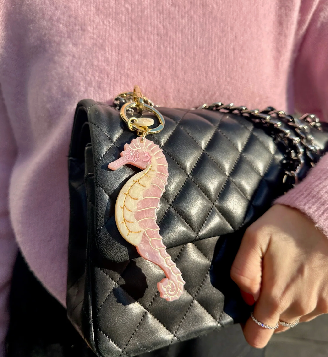 Hand-painted Seahorse Bag Charm + Keychain | Eco-Friendly