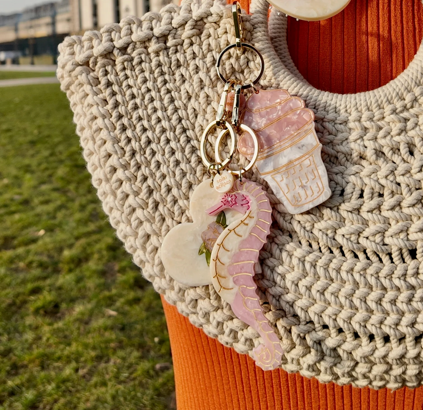 Hand-painted Seahorse Bag Charm + Keychain | Eco-Friendly