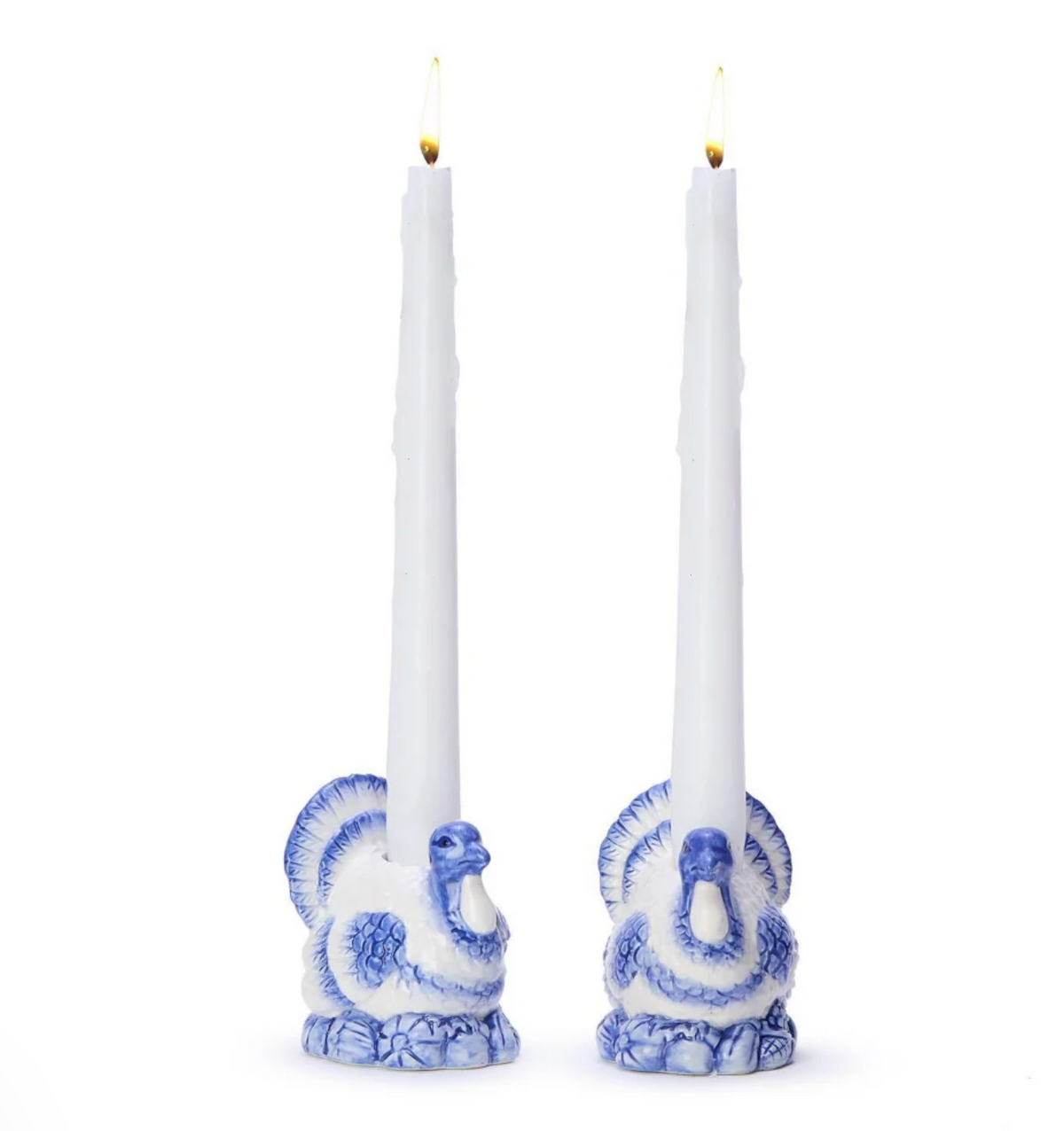 Blue &amp; White Turkey Candle Holders-Set/2
