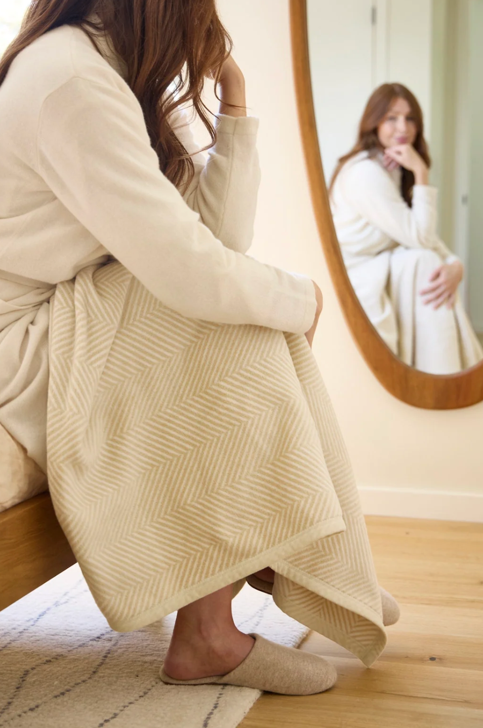 CHAPPYWRAP Harborview Herringbone Cream Midi Blanket