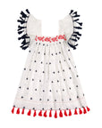MER ST. BARTH Girl's Serena Dress Red, White, Navy Embroidery
