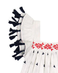 MER ST. BARTH Girl's Serena Dress Red, White, Navy Embroidery