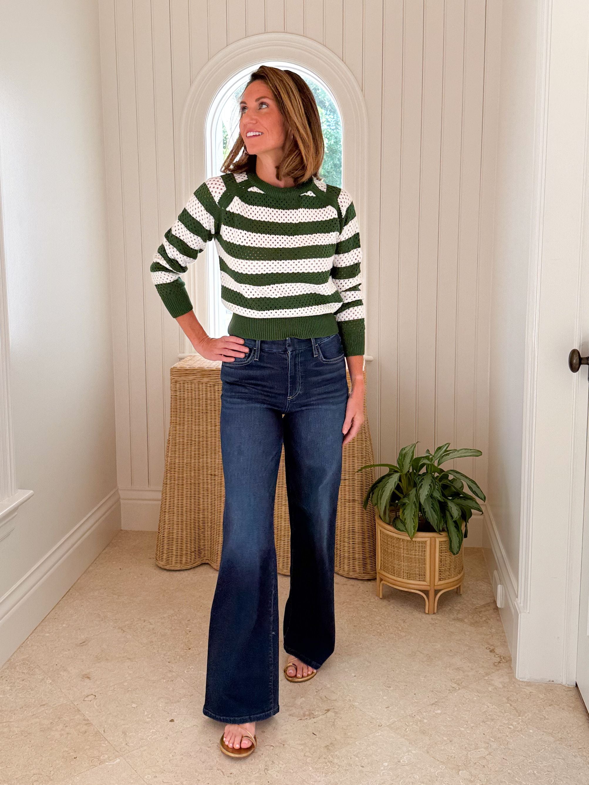 WALKER &amp; WADE Greenwich Crewneck Sweater Masters Green Stripe