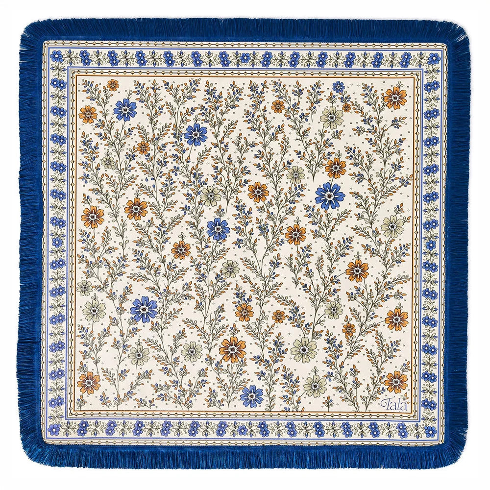 The Montecito Mahjong Mat-Wildflowers with Blue Fringe