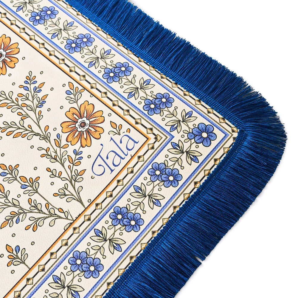 The Montecito Mahjong Mat-Wildflowers with Blue Fringe