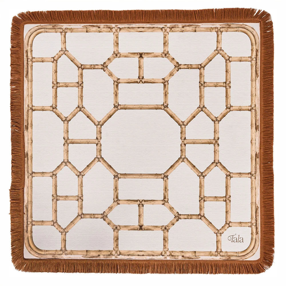 The Veranda Mahjong Mat-Bamboo Neutral with Fringe