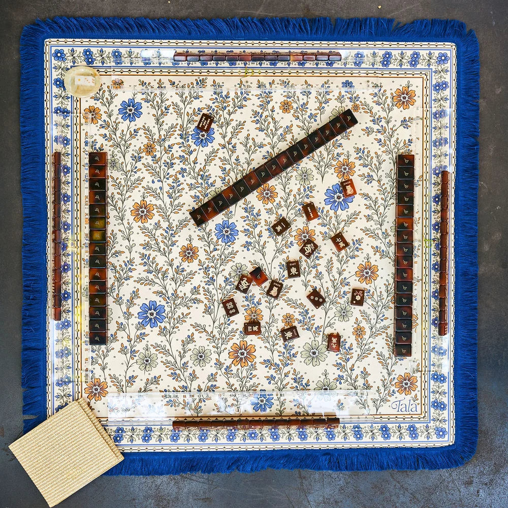 The Montecito Mahjong Mat-Wildflowers with Blue Fringe