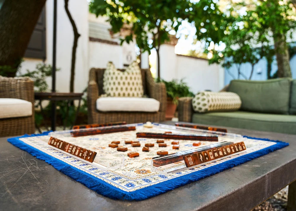 The Montecito Mahjong Mat-Wildflowers with Blue Fringe