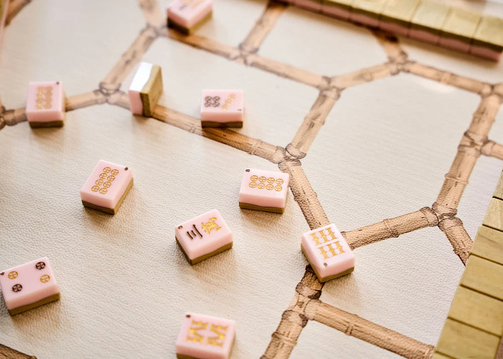 The Veranda Mahjong Mat-Bamboo Neutral with Fringe