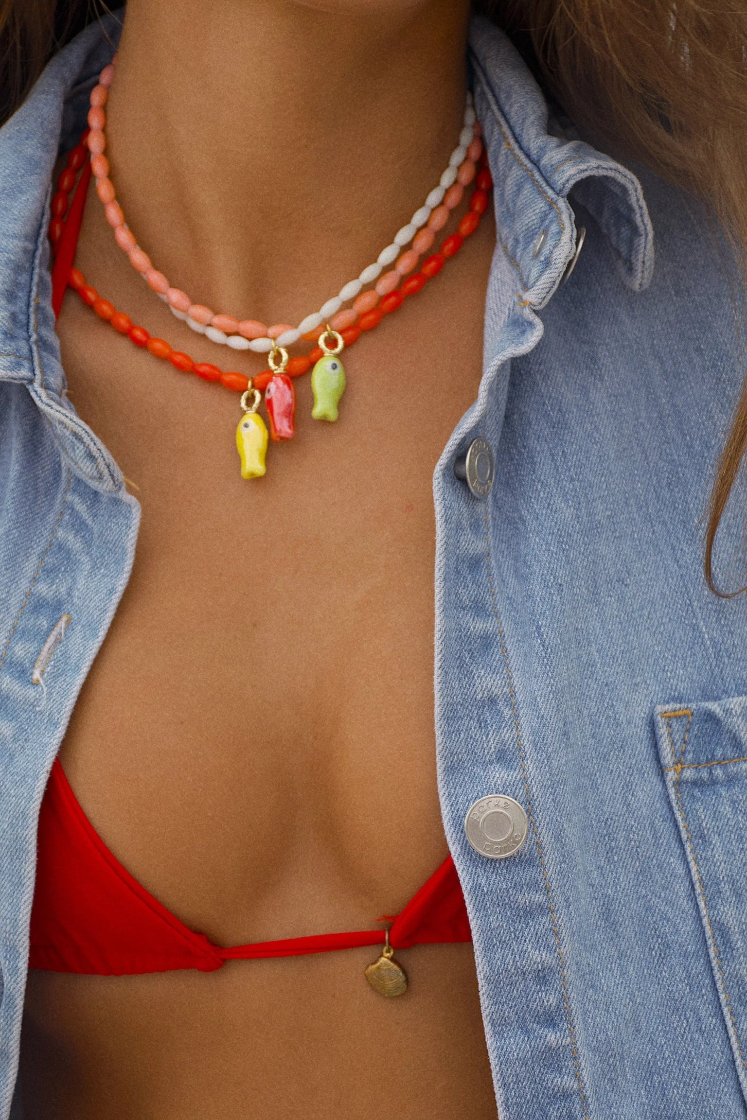 LOGAN TAY White Beaded Fish Necklace